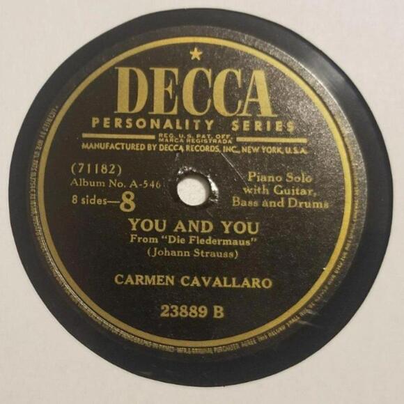 3/$25 Carmen Cavallaro 78 RPM Voices of Spring / You and You Decca - Picture 3 of 5
